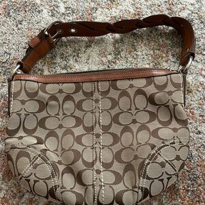 Coach Brown Leather Shoulder Bag with Signature Monogram